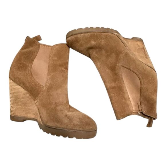 Michael Kors Thea Caramel Camel Tan Wedge Suede Bootie Boots Size 8 - Picture 7 of 11